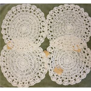 4 ct Robert Stanley Crochet White Ivory 15” Placemats Charger Farmhouse Planter
